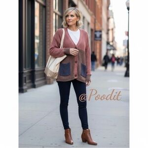 MYSTREE Color block button up cardigan size LARGE